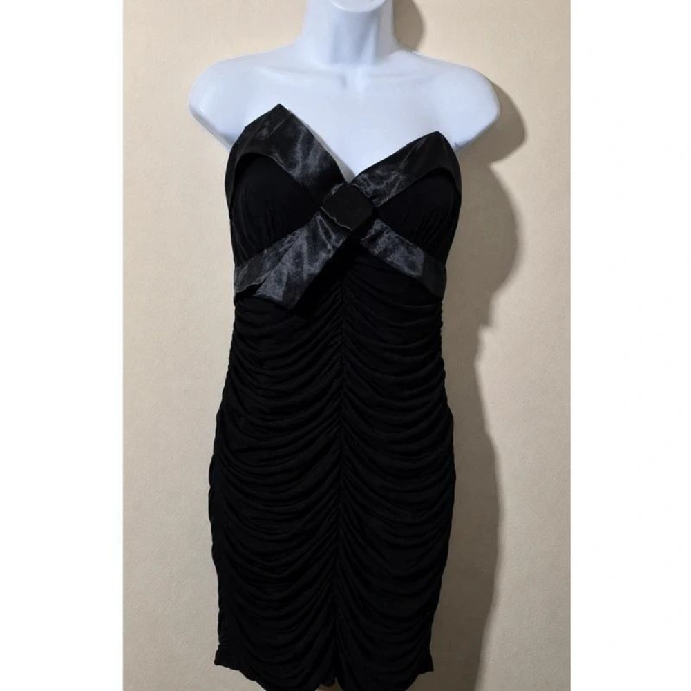 City Studio Womens Black Ruched Strapless Satin Bow Bodycon Mini Dress XL